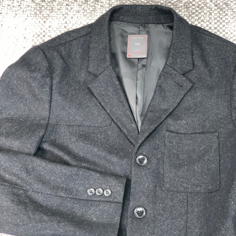 Gap Blazer Sport Coat Mens Medium Gray Wool Blend 3-Button Field Jacket Style